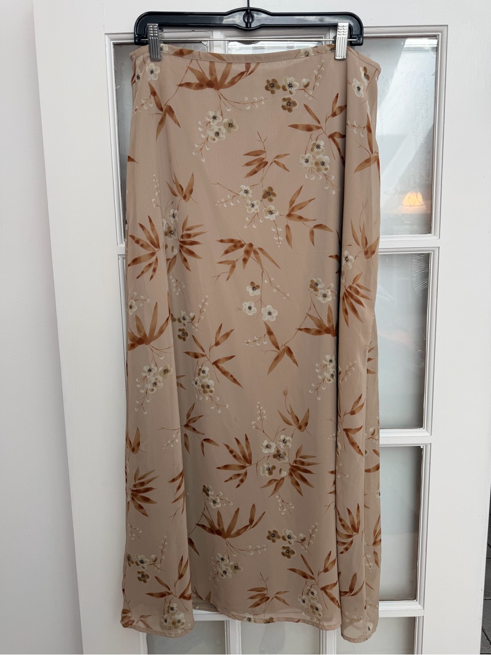 Vintage Express Y2K Chic Chiffon Beige Floral Midi Maxi Skirt Size 14